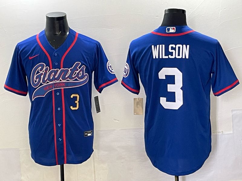 Men 2025 New York Giants 3 Wilson Blue Joint Name Nike Limited NFL Jersey style 02
